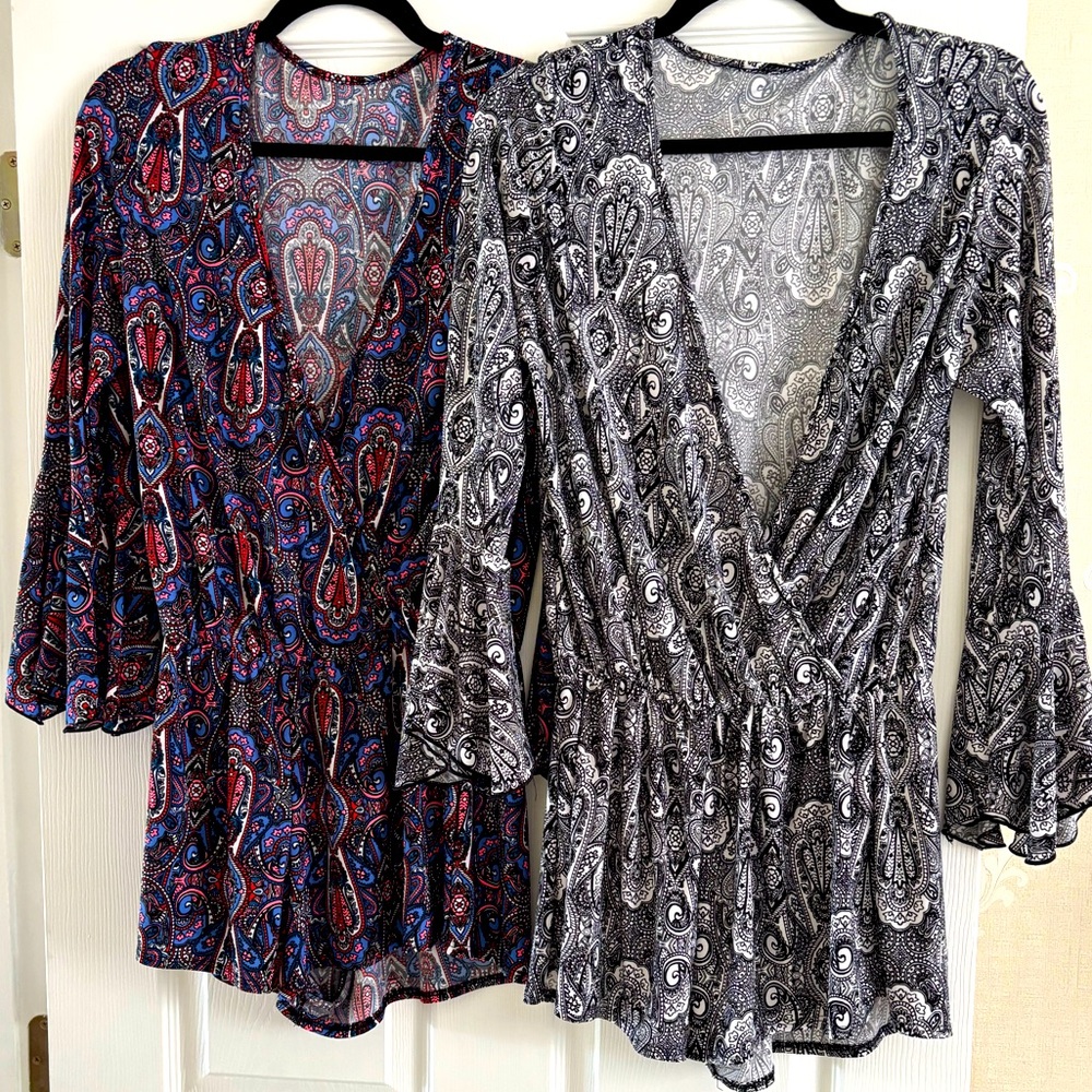 EUC Bundle 2 Rompers, Flared Long Sleeves, Elastic Waist, Girls Juniors Lg 11/13